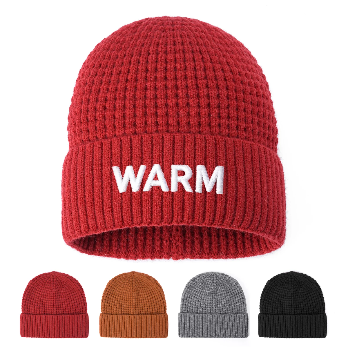 Unisex Waffle Knit Cuffed Beanie With Custom Logo 1