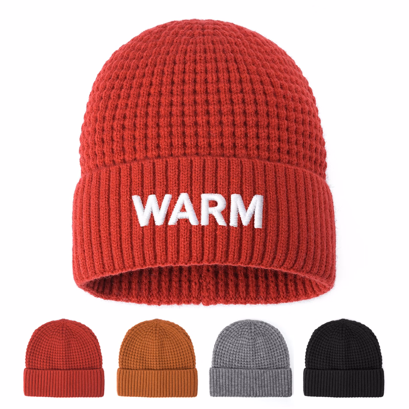 Unisex Waffle Knit Cuffed Beanie With Custom Logo
