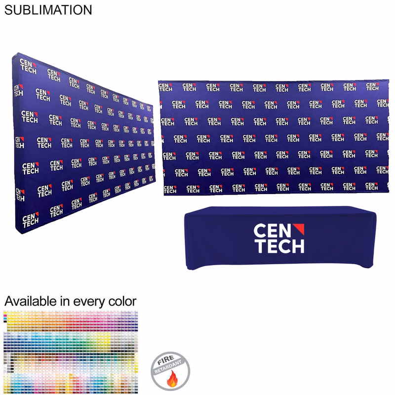 Tradeshow booth package Ultra, 15' Straight Wall Display with Wrap End Caps & Premium 8' tablecloth