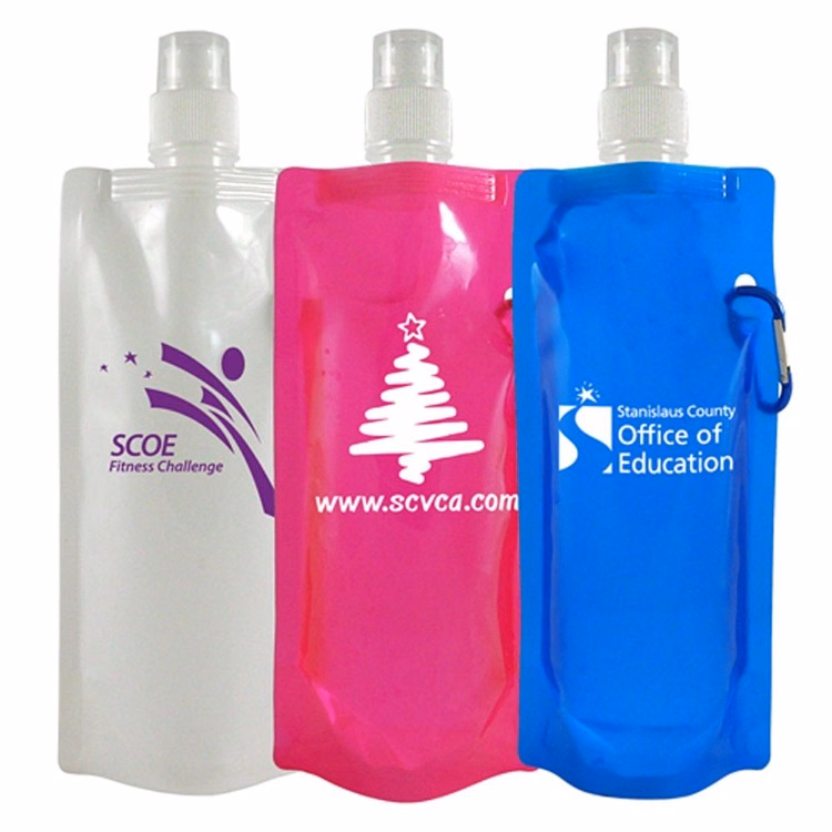 16 Oz. Collapsible & Foldable Water Pouch w/ Matching Carabiner (3 Days)
