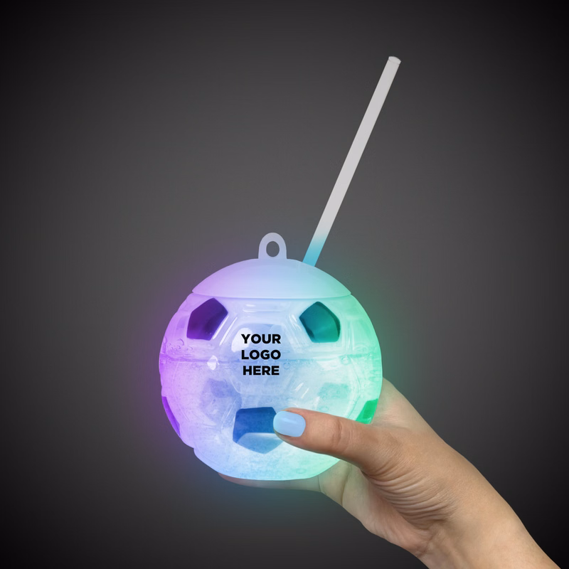 Soccer Ball Light Up Cup with Lid and Straw