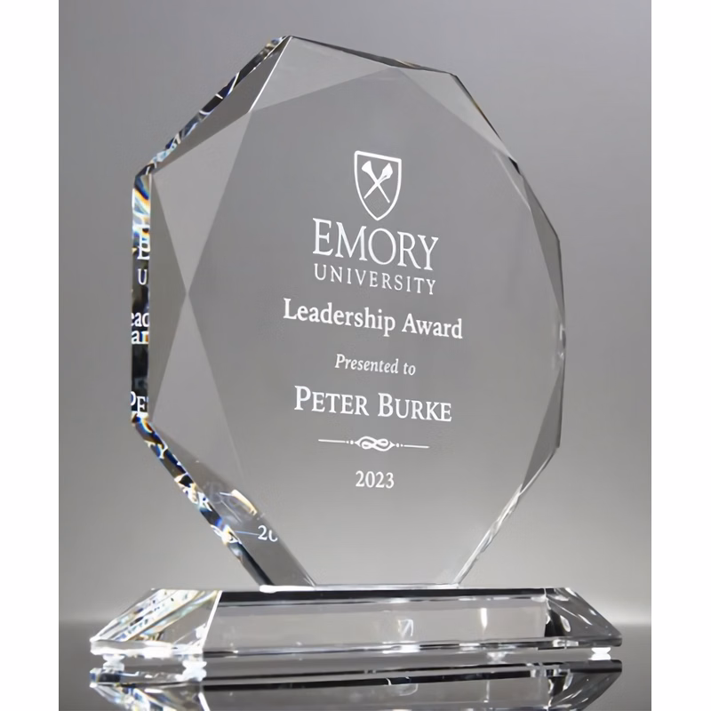 Optic Crystal Award Beveled Edge Octagon on Clear Pedestal