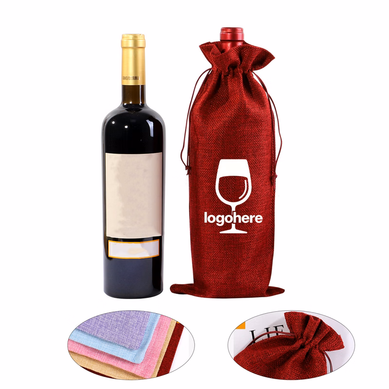 MOQ 50 Personalized Holiday Linen Wine Bag