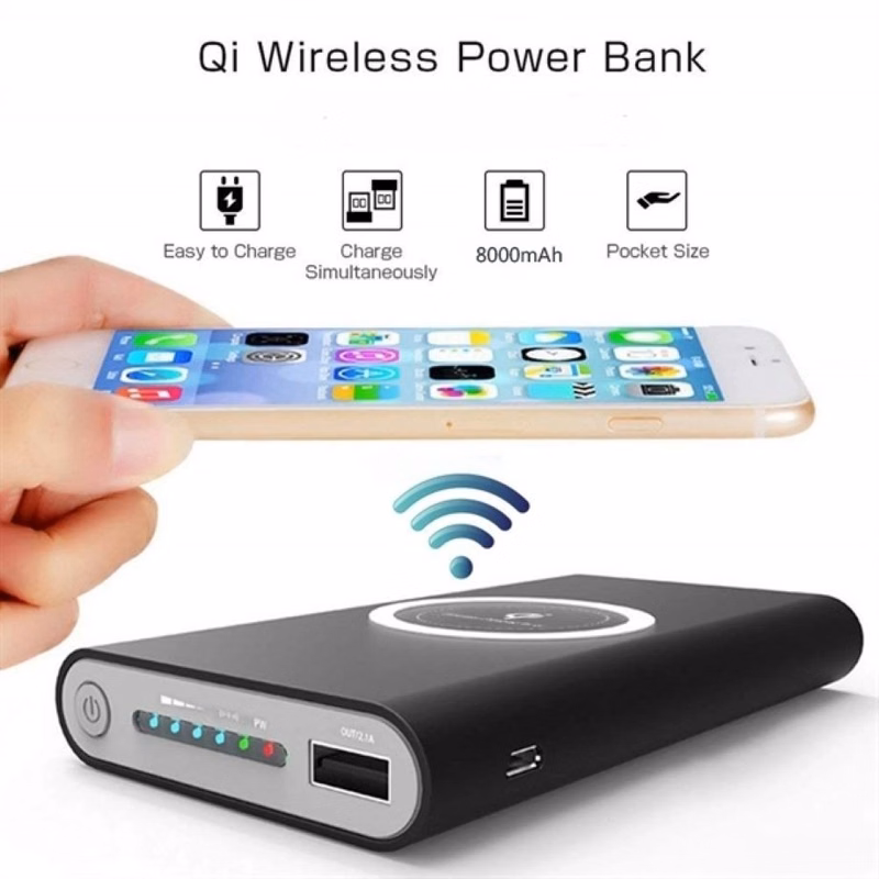 10000Mah 3 in 1 Qi Power Bank Wireless Portable Charger