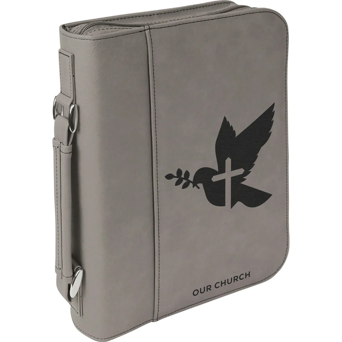 7" x 10" Grey Leatherette Book/Bible Cover with Handle & Zipper 1