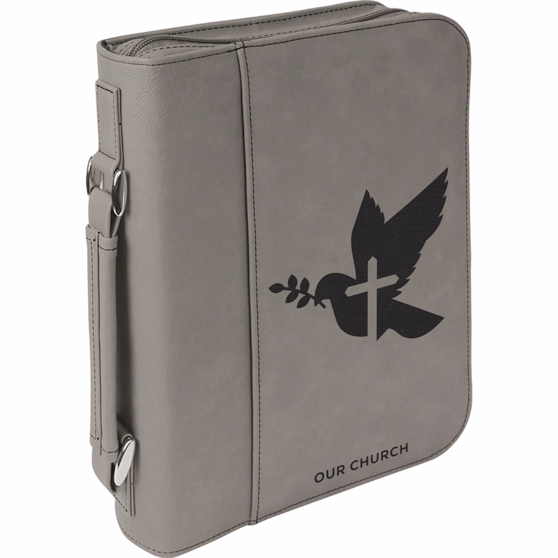 7" x 10" Grey Leatherette Book/Bible Cover with Handle & Zipper