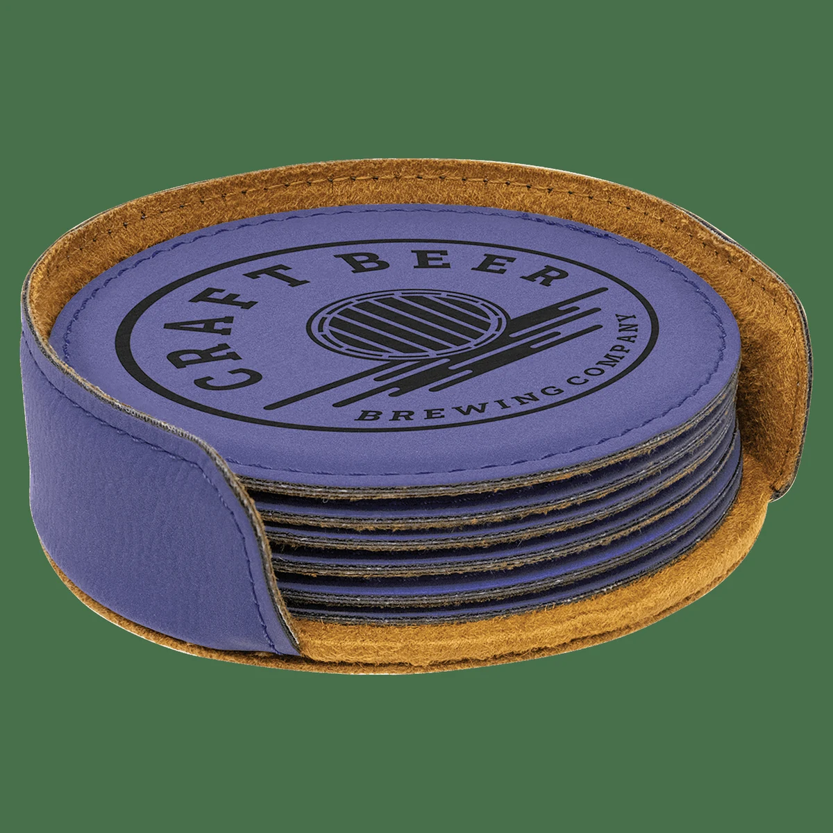 4" Purple Round Leatherette 6-Coaster Set 1
