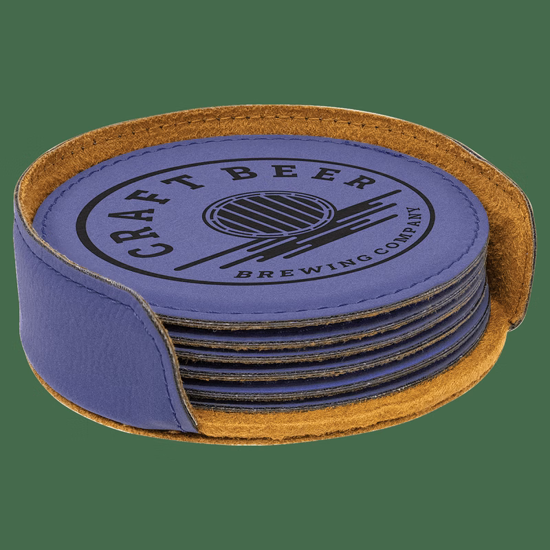 4" Purple Round Leatherette 6-Coaster Set