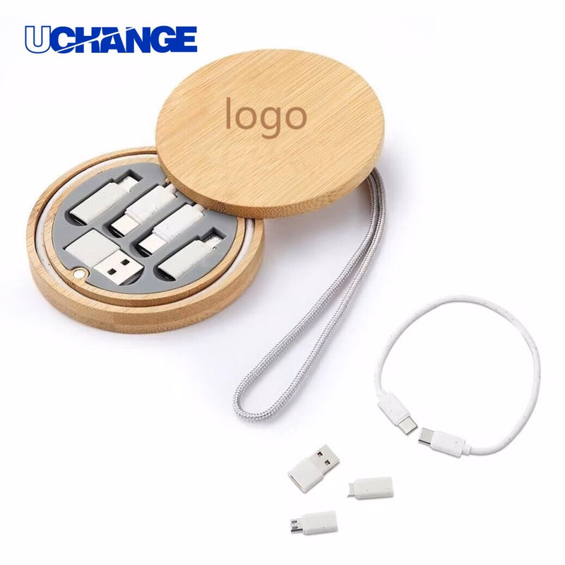 Multiple Charging Cable Set with Bamboo Storage Box