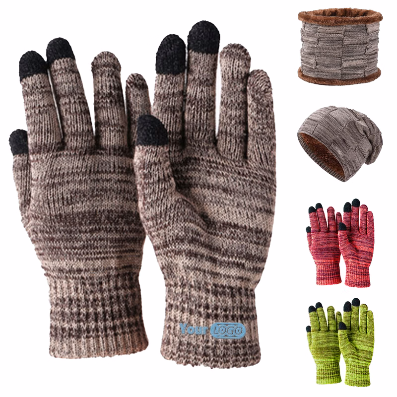 Polyester Stylish Knit Winter Accessory Set: Hat, Gloves, And Neck Warmer