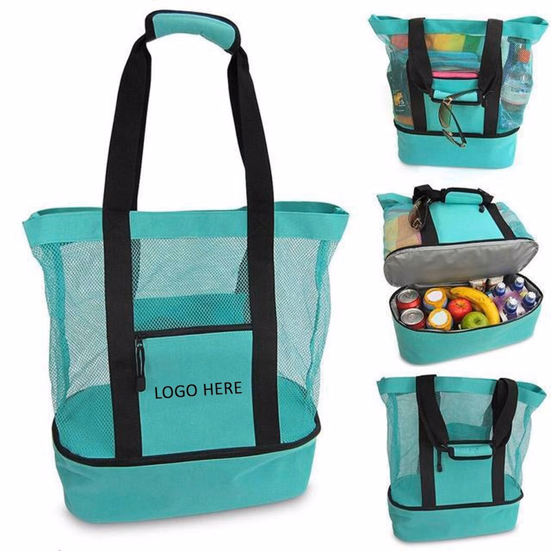 2 in 1 Beach Mesh Tote Bag With Cooler