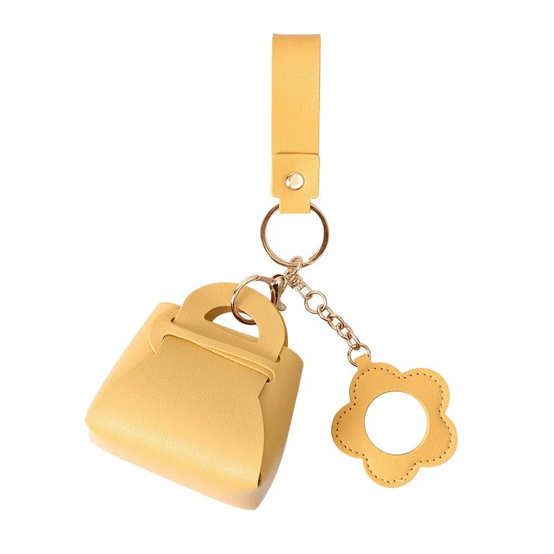 Leather Mini Mirror Storage Pouch with Keychain Charm 1