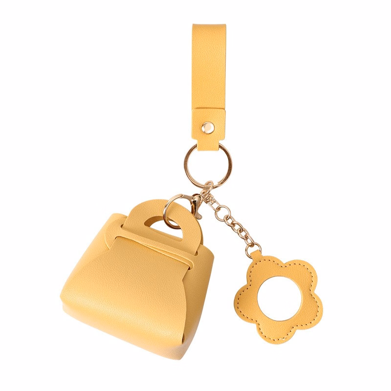 Leather Mini Mirror Storage Pouch with Keychain Charm