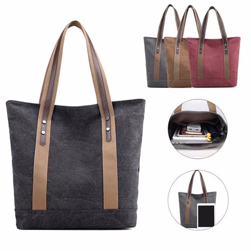 Vintage Women Handle Tote Bag Canvas