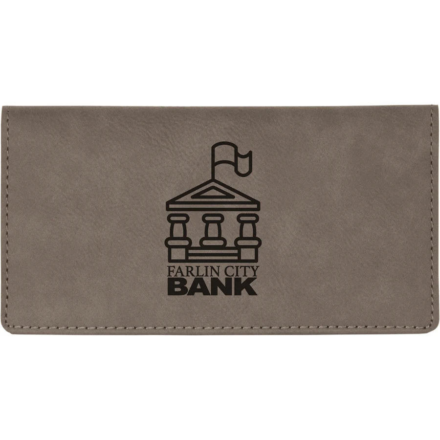 6 3/4" x 3 1/2" Gray Leatherette Checkbook Cover 1