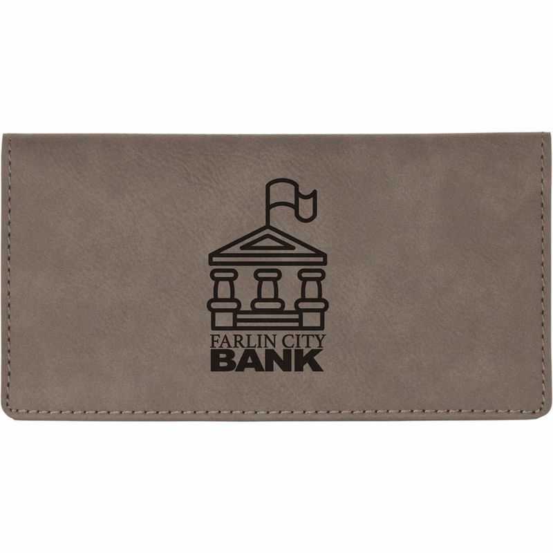 6 3/4" x 3 1/2" Gray Leatherette Checkbook Cover