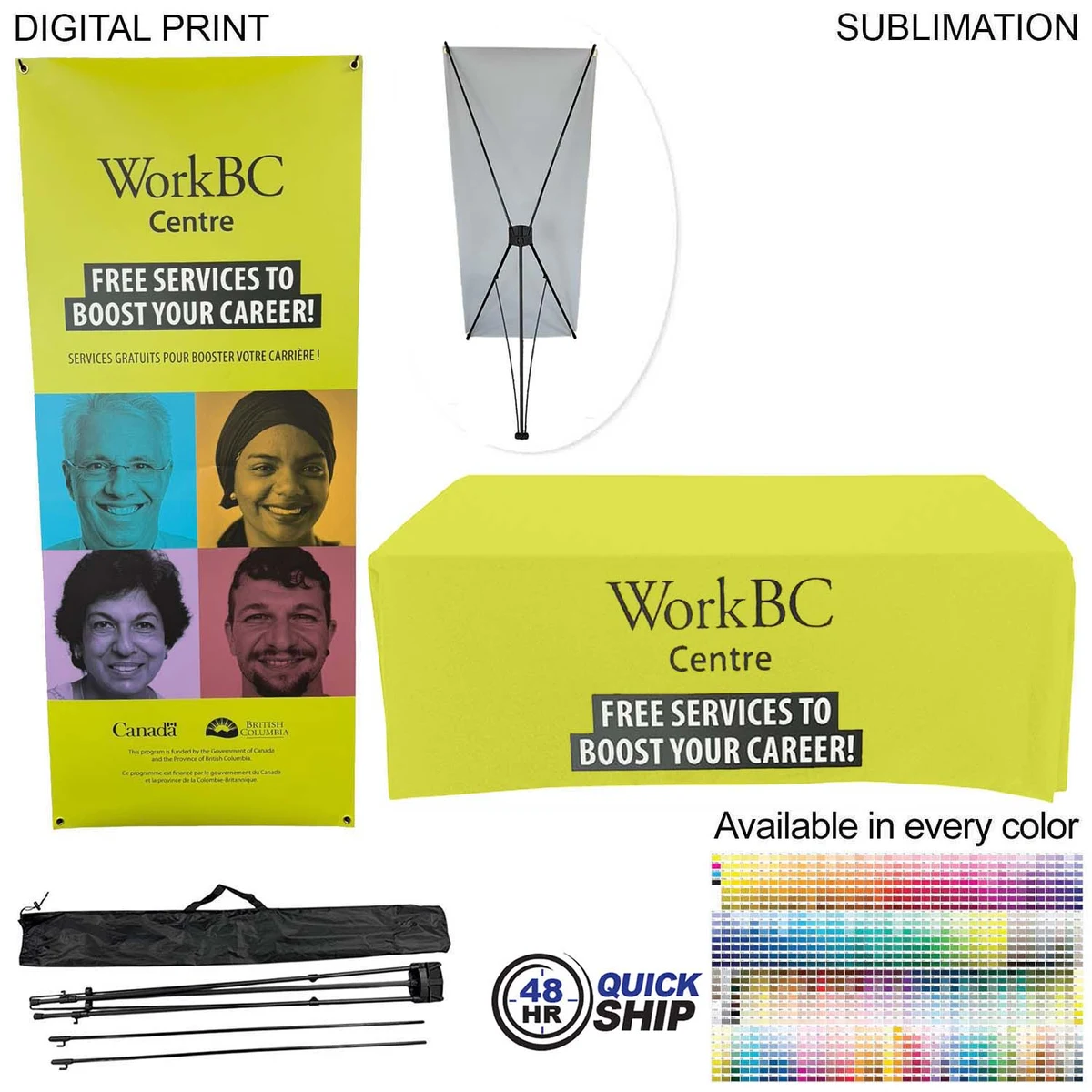 48Hr Quick Ship - Tradeshow Package, Tripod Banner with Graphics DP788 + Sublimated Tablecover SU499 1
