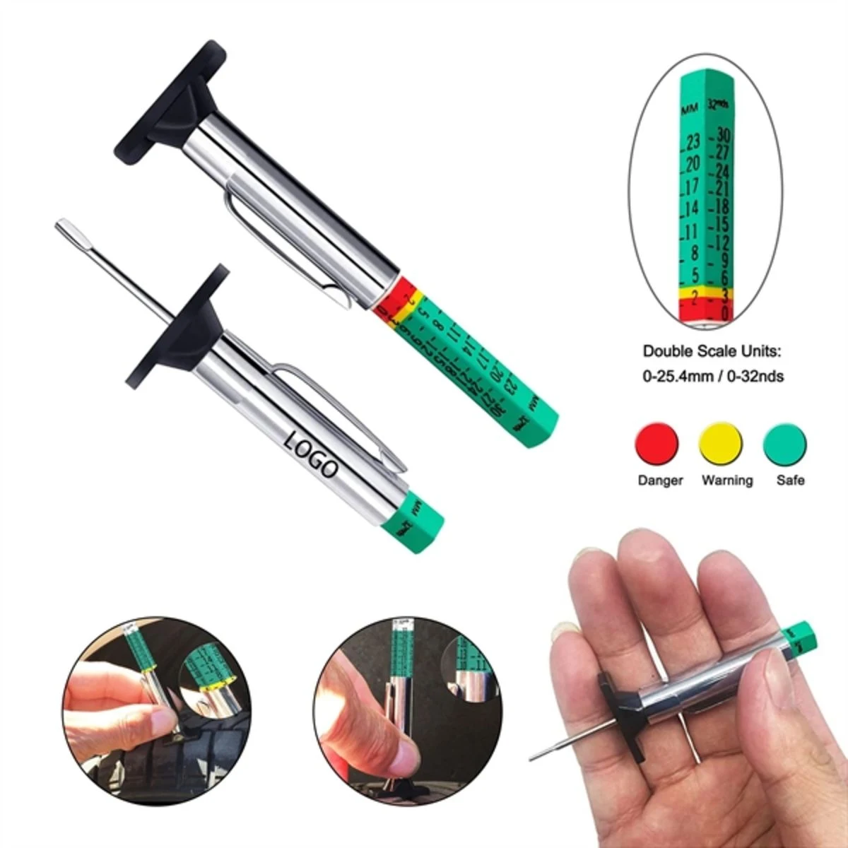 Two-Sided Smart Color Coded Tire Tread Depth Gauge
1