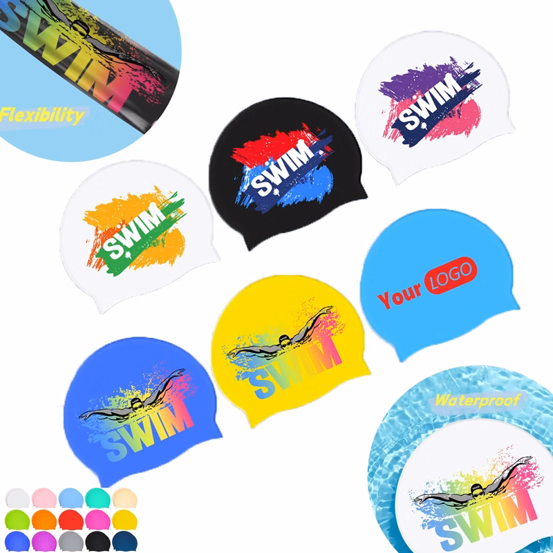 Custom Full Color Logo Silicone Swim Cap Swimming Shower Hat