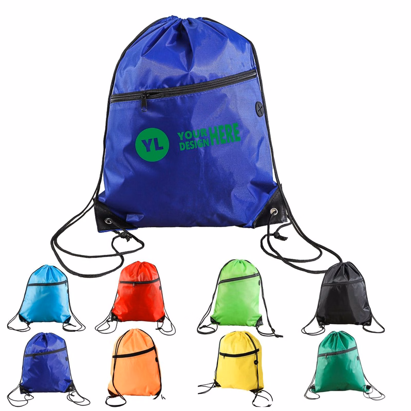 Polyester Drawstring Backpack With Zipper