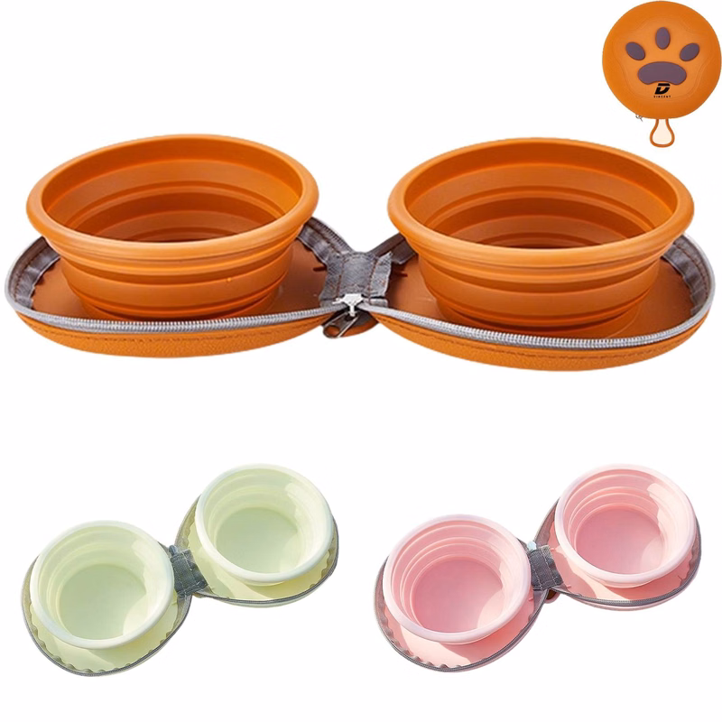 Silicone Pet Collapsible Double Bowl