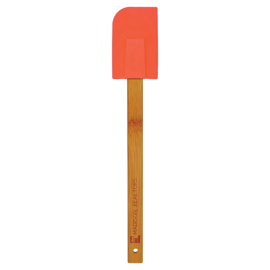 11 3/4" Red Silicone Spatula with Bamboo Handle 1