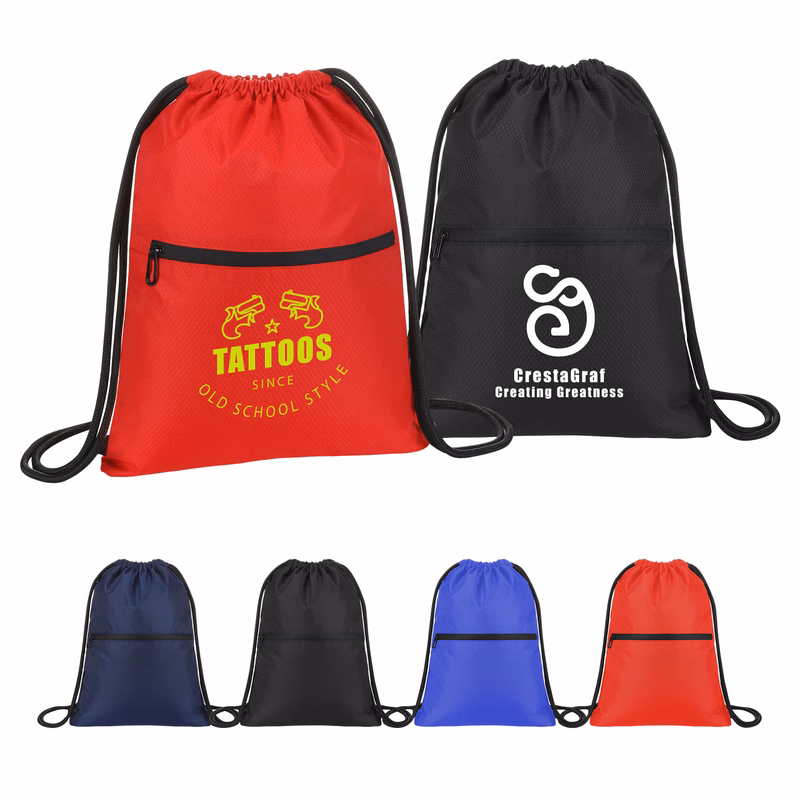 Waterproof Drawstring Gym Bag With Front Pocket