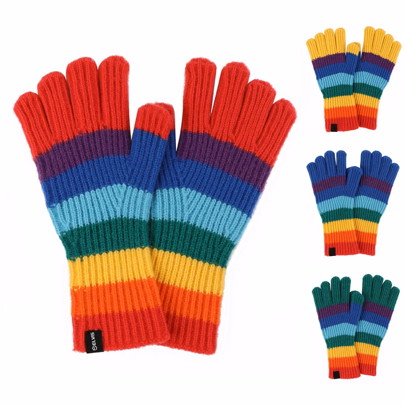 Rainbow Striped Knitted Warm Gloves