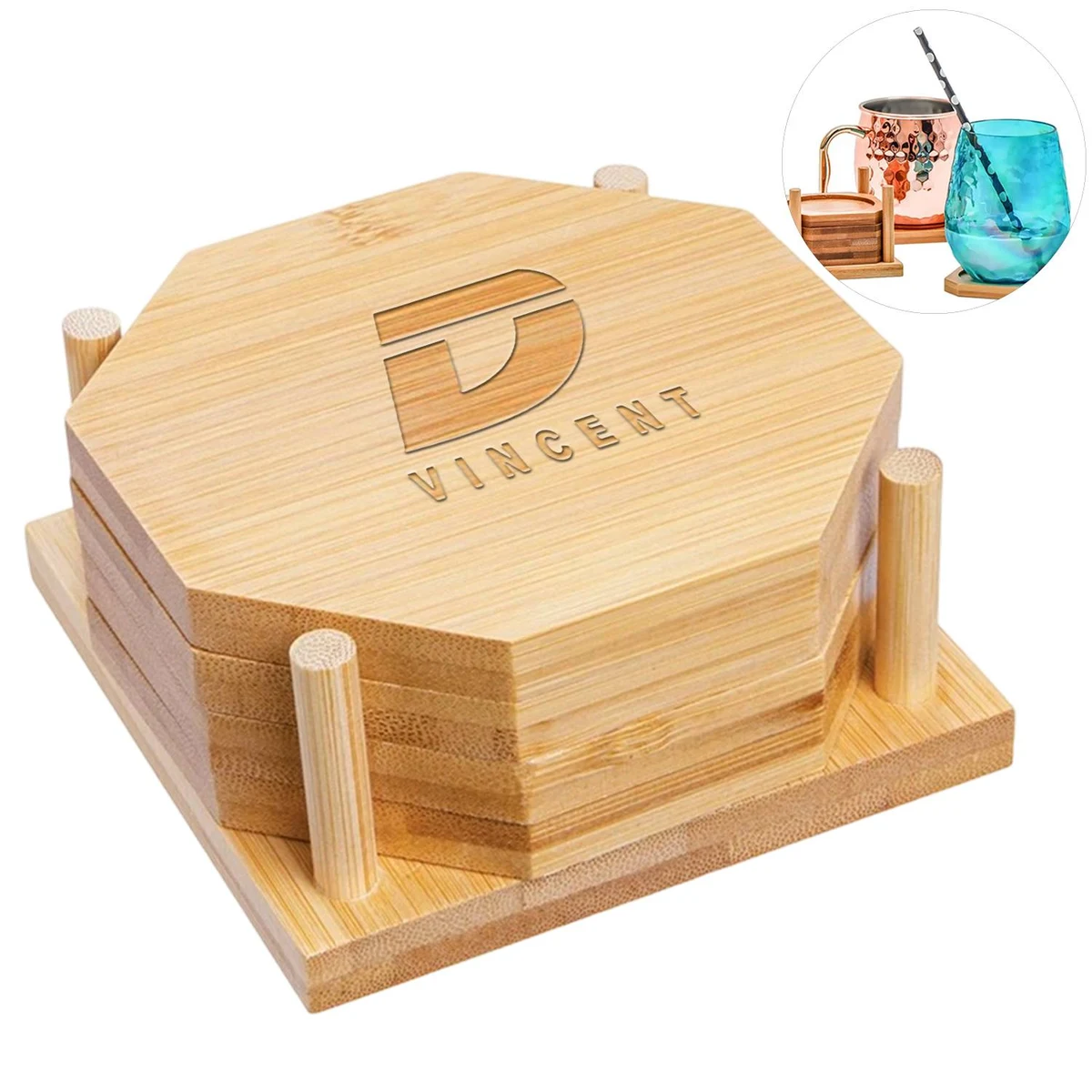 4-Piece Bamboo Coaster Set 1