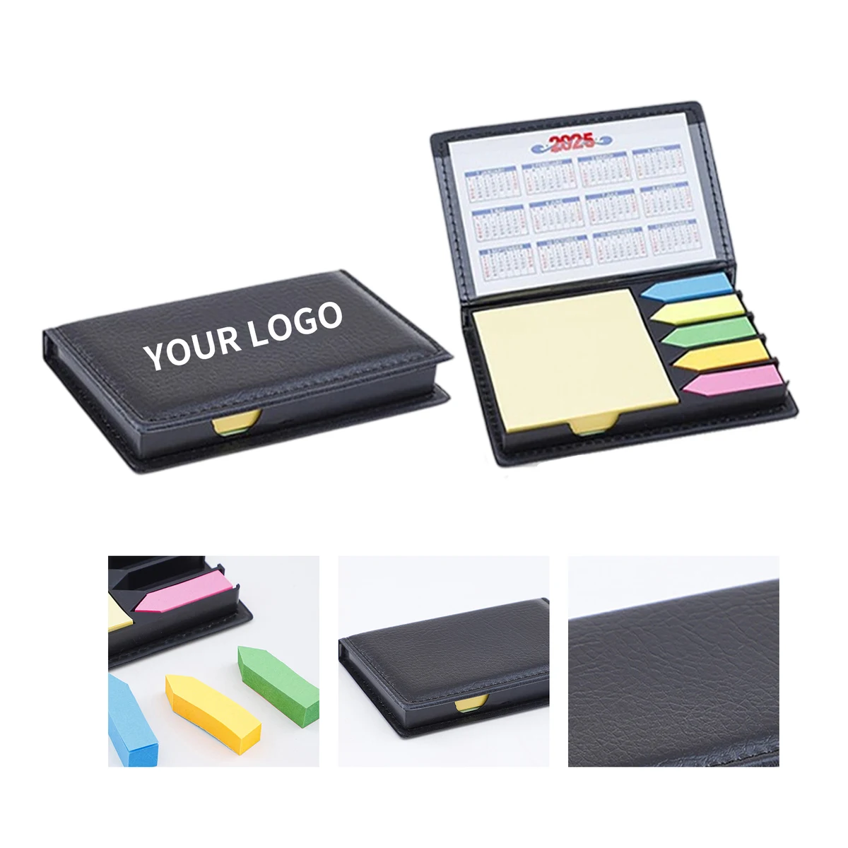 PU Leather Self Stick Note Pad Holder With Paper Set 5.12" x 4.13" x 0.79" 1