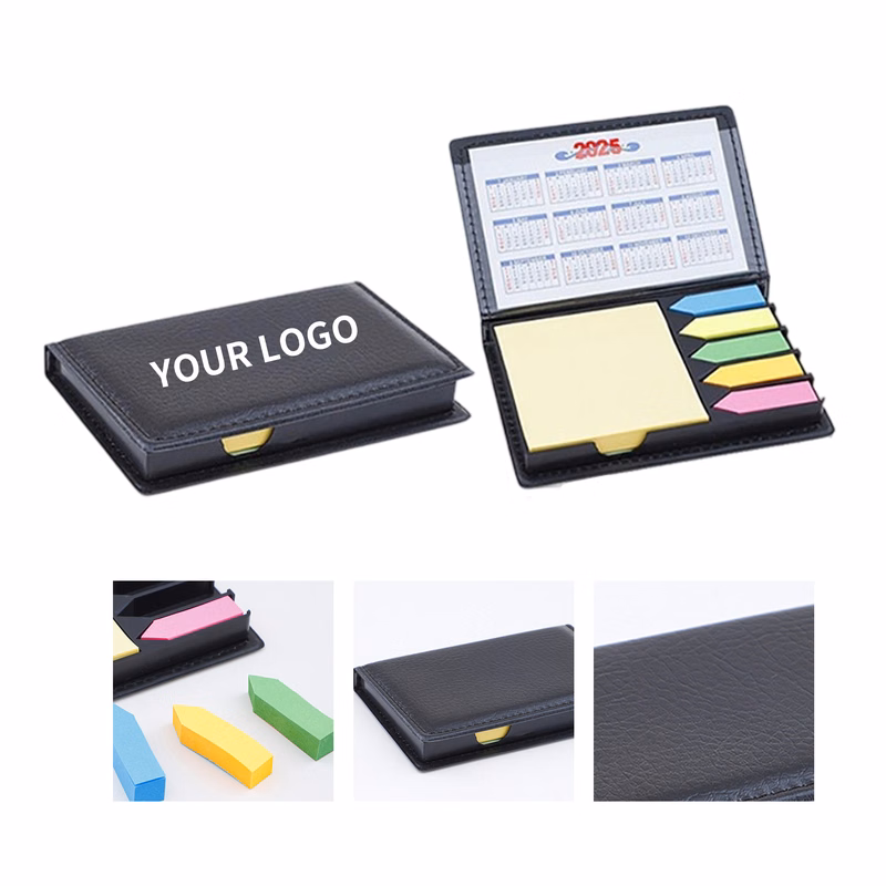 PU Leather Self Stick Note Pad Holder With Paper Set 5.12" x 4.13" x 0.79"