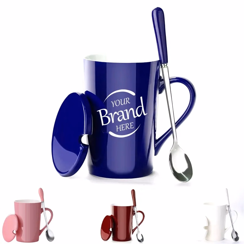 13.5oz Ceramic Coffee Mug With Spoon and Lid