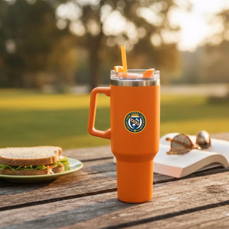 40 Oz. Boxed Two Tone Travel Handle Mug with Twist Closure Straw Lid