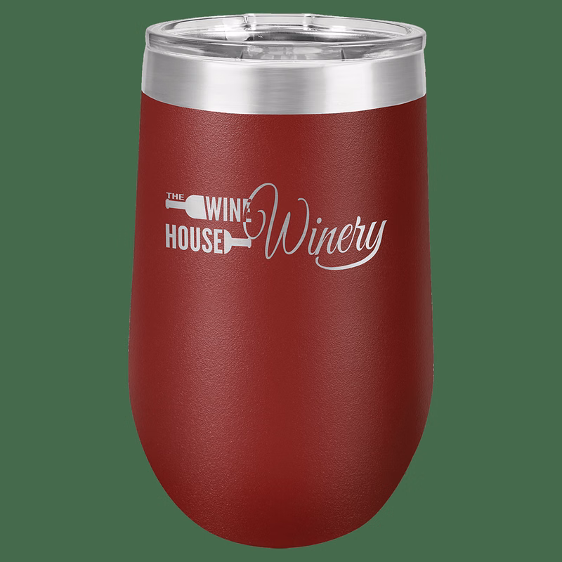 16 oz. Maroon Laser Engraved Polar Camel Stemless Wine Tumbler w/Clear Lid