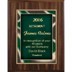 7" x 9" Walnut Finish Plaque with a Green Artist Plate