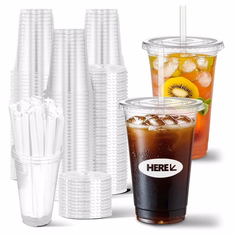 20 Oz Disposable Plastic Cup With Straw And Lid