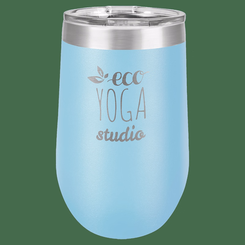 16 oz. Light Blue Laser Engraved Polar Camel Stemless Wine Tumbler w/Clear Lid