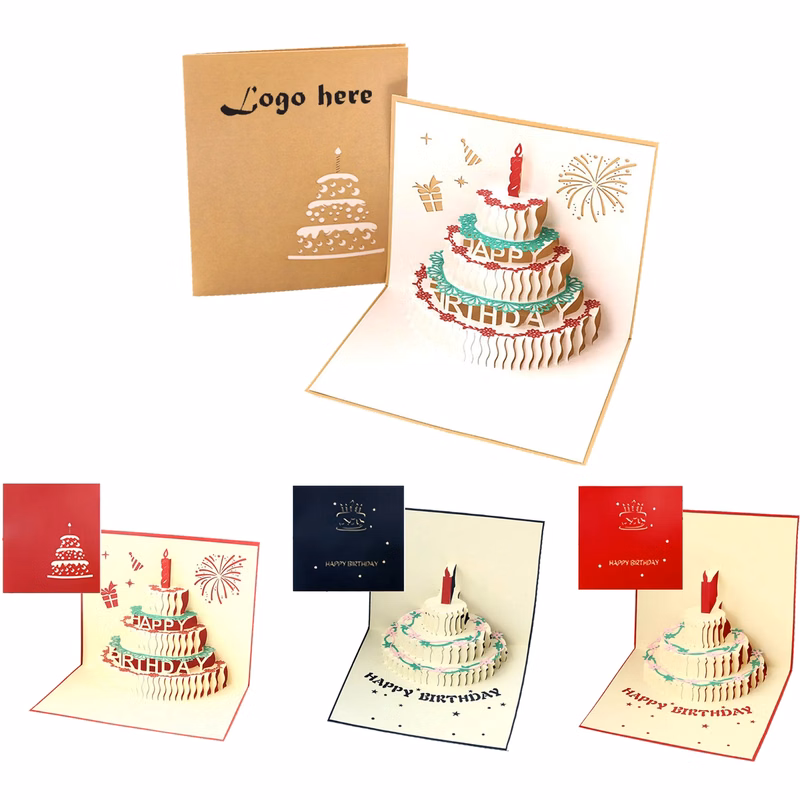 3D Cake Happy Birthday Greeting Card MOQ 50PCS