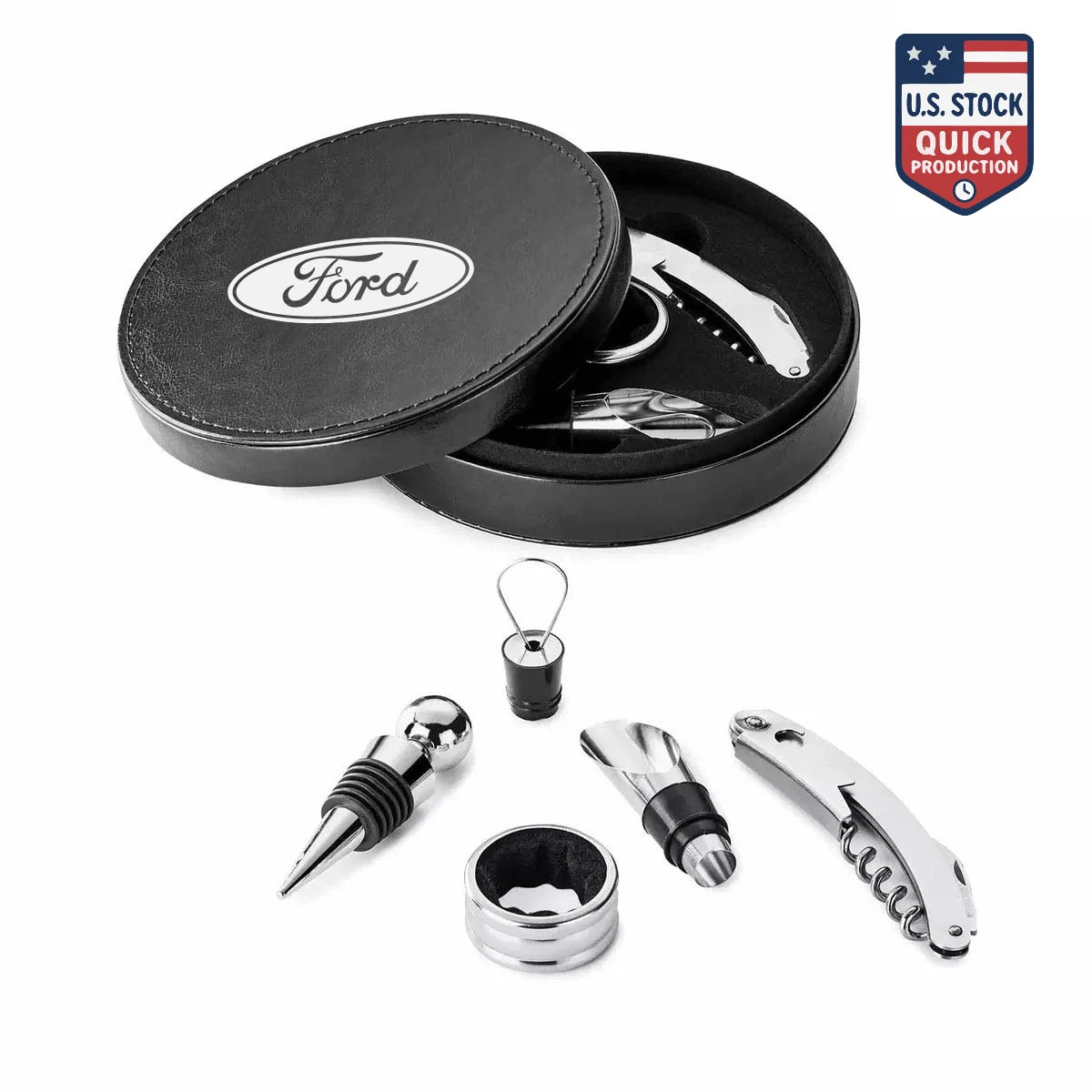 WineVault 4 PC Leatherette Case Wine Opener Set & Corkscrew 1