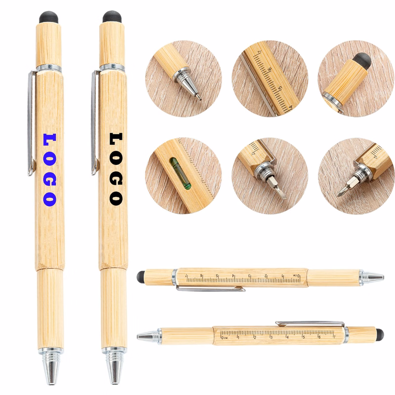 6-In-1 Bamboo Tool Pen With Screwdriver