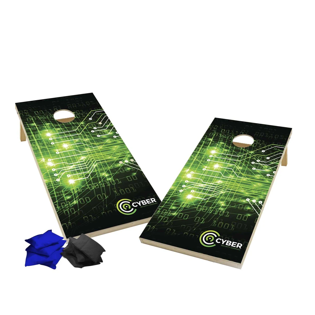 Wood Cornhole Plus, 4 Black & Royal Bean Bags 1