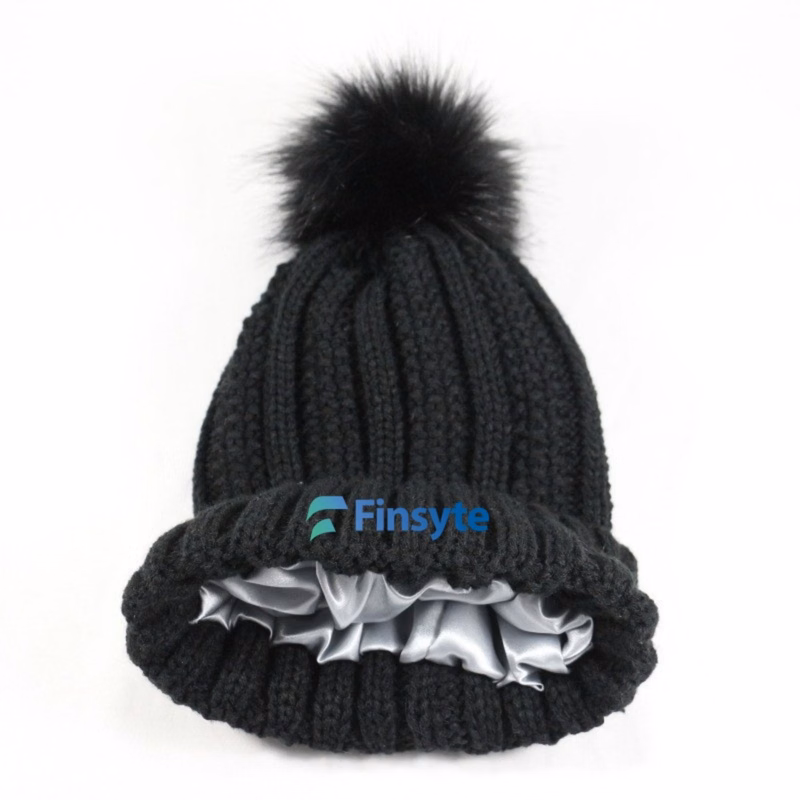Winter Knitted Beanie Hat With Fur Pom