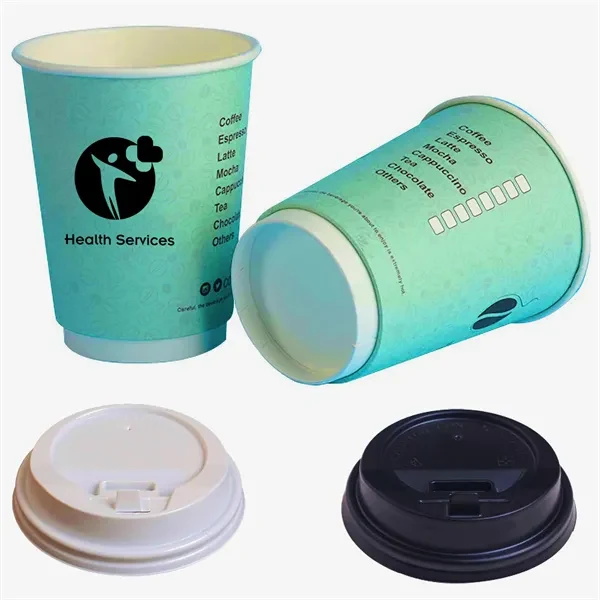 12 oz Food Grade Double Wall Paper Cup w/ Lid 1