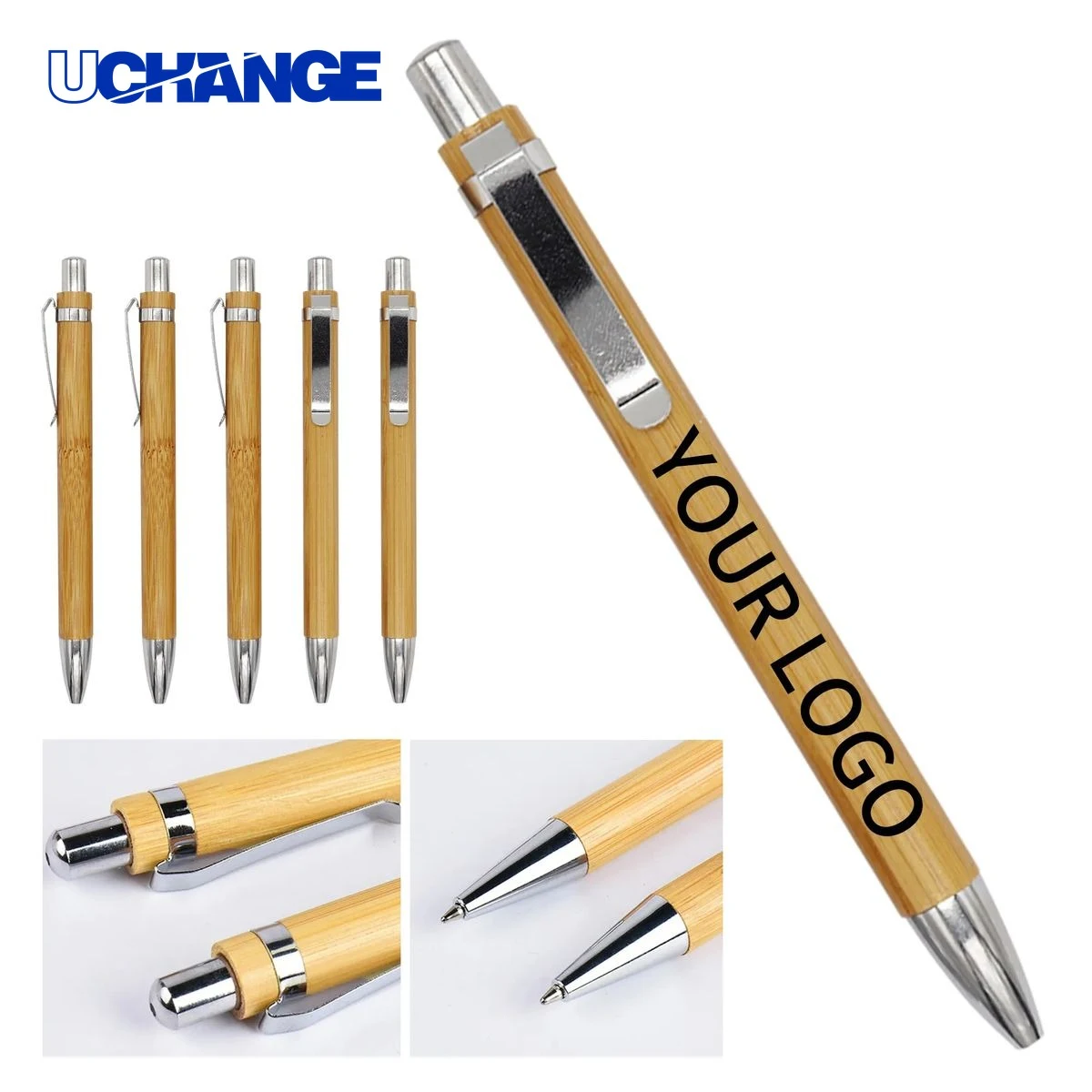 Bamboo Ballpoint Pen with Metal Trim 1