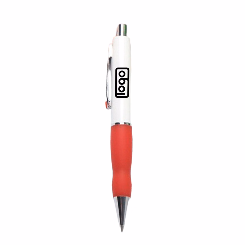 Retractable Rubber Grip Plastic Ballpoint Pen