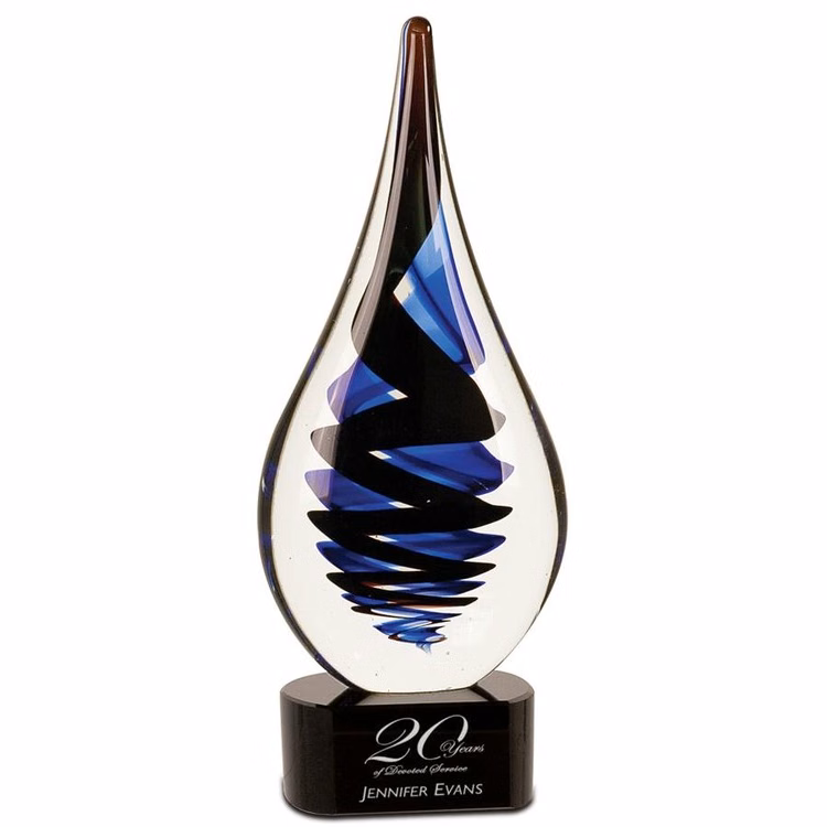 Black Twist Rain Drop Art Glass
