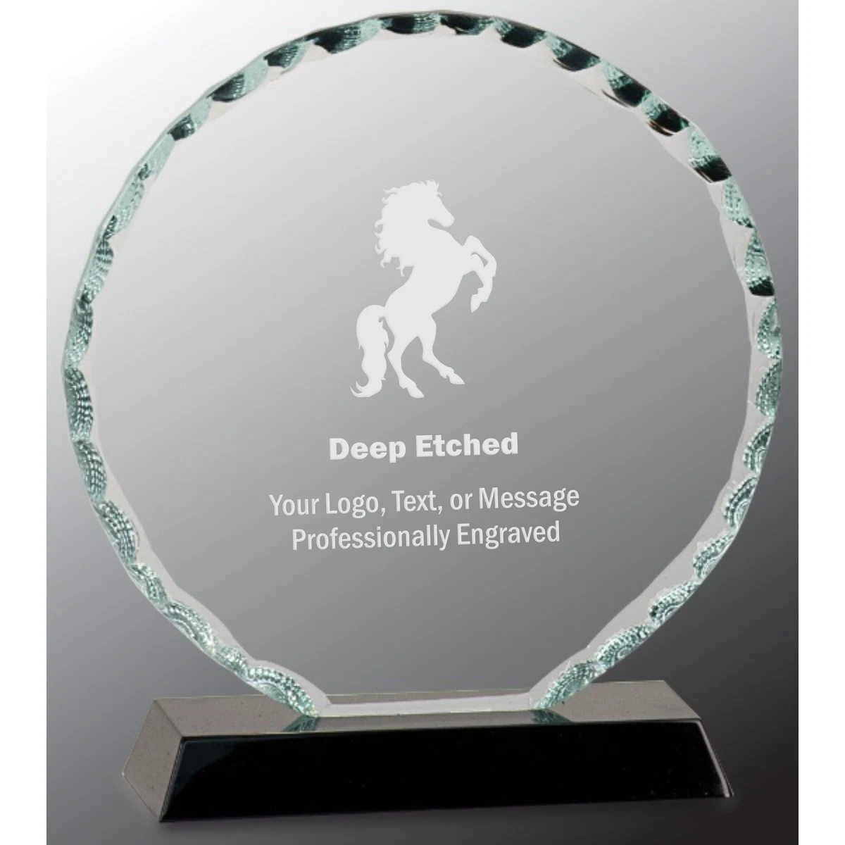 6 1/2" Round Facet Glass Award on Black Base 1