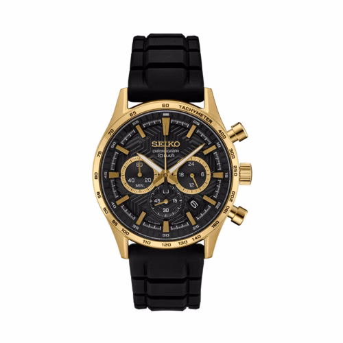 Seiko Men's Essentials Chronograph Black Silicone Watch