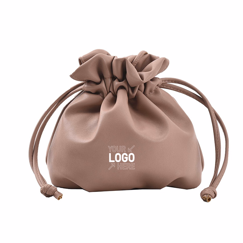 Fashionable Casual Soft Leather Solid Color One-shoulder Drawstring Bucket Bag
