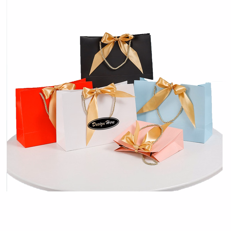 Custom Logo Bowknot Gift Bags for Apparel & Cosmetic Packaging